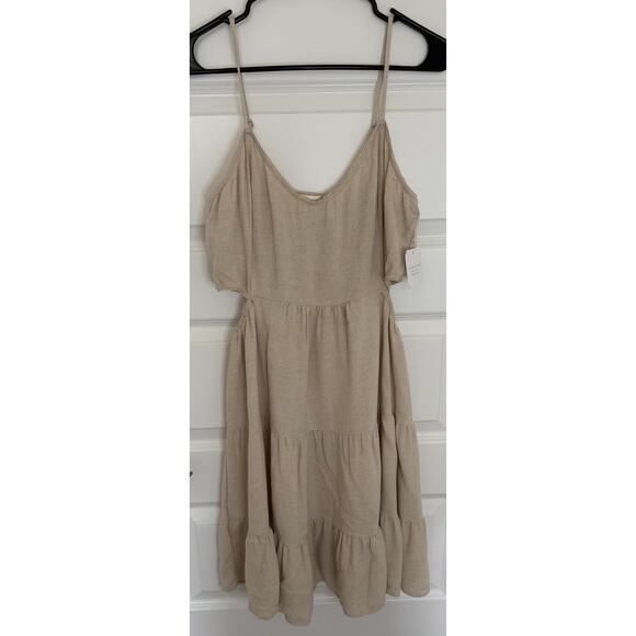 Altar'd State Natural Linen Blend Cut-Out Tiered Midi Dress XXL NWT USA Made - Picture 1 of 9